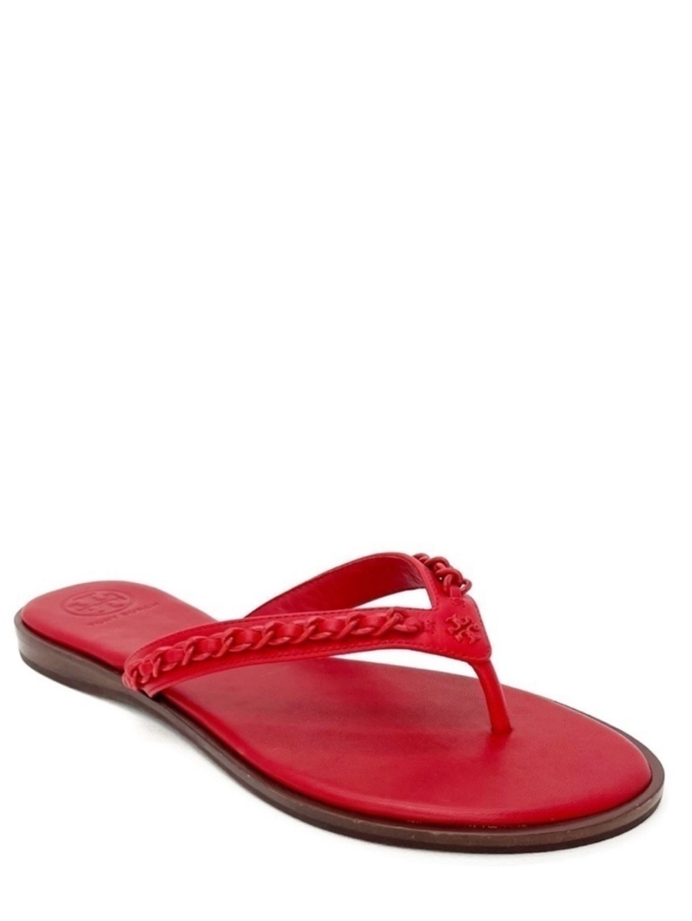 NEW Tory Burch Everly Chain Thong Sandals Size 6 Bearberry Red Flip Flops 88335